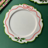 Christmas Ribbons and Holly Tole Metal Hand-Painted Charger.