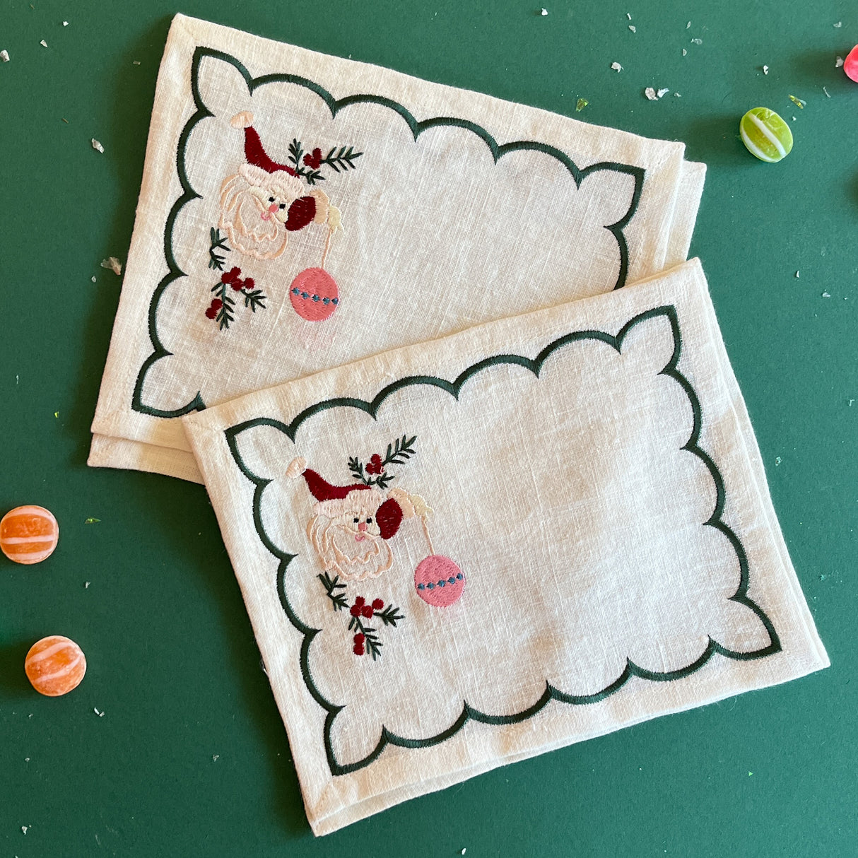 Embroidered Santa Christmas Cocktail Napkin