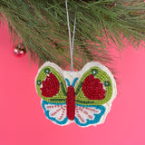 Colorful Beaded Butterfly Felt Christmas Ornaments, Set of 4