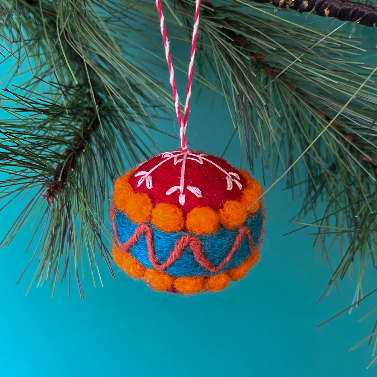 Colorful Round/Drop w/Embroidery Felt Christmas Ornaments, Set of 3