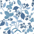 Strawberry fabric samples featuring strawberry and lemon motifs in blue tones against a white background