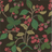 a strawberry fabric sample featuring colorful strawberry and lemon motifs on a brown background