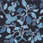 A strawberry fabric sample with strawberry and lemon motifs in blue tones against a navy blue background. 