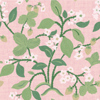 a strawberry fabric sample featuring colorful strawberry and lemon motifs on a pink background