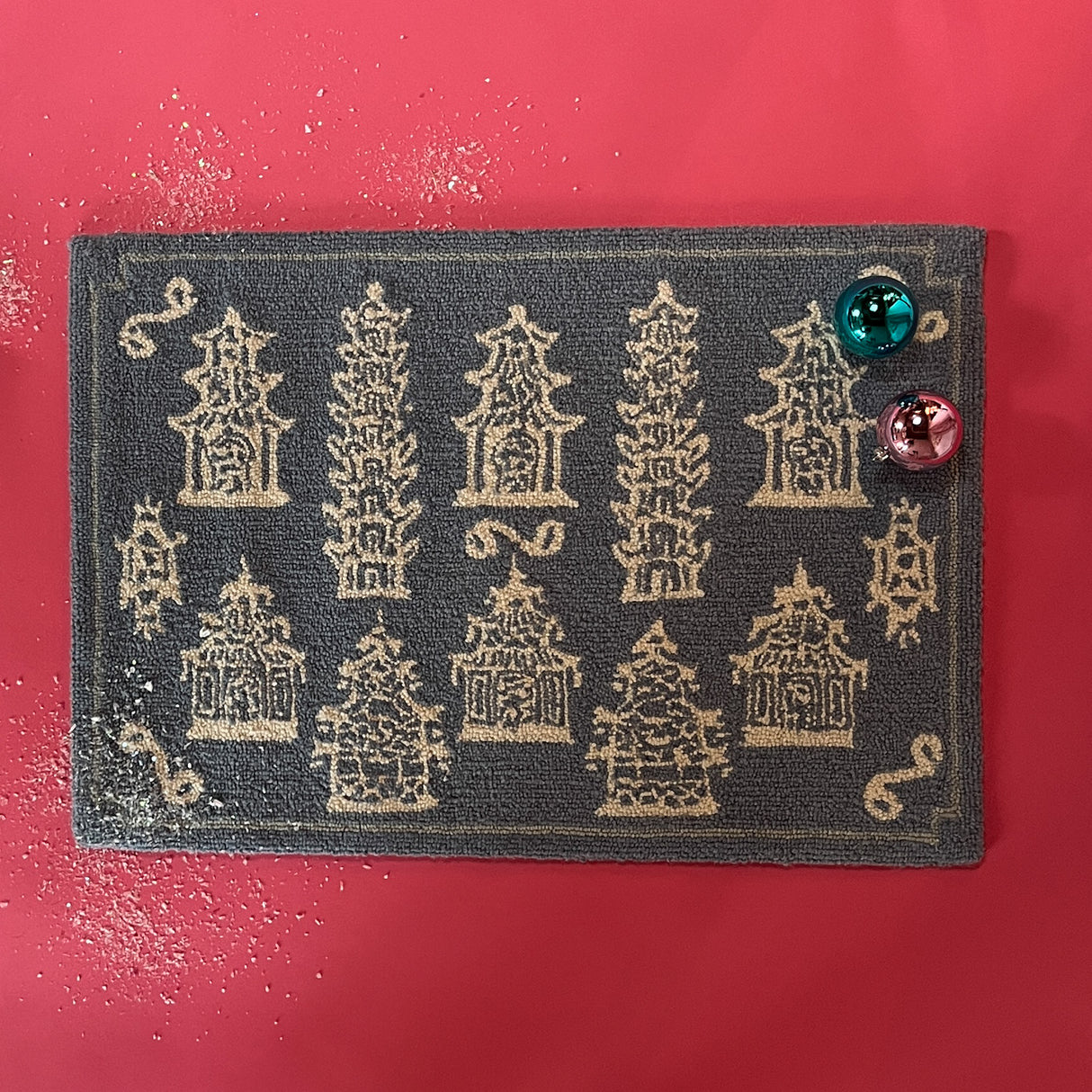 Pagodas Pagodas Rectangular Hooked Wool Chinoiserie Rug