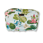 Meadow Club toiletry bag in sky blue features a lily pond pattern