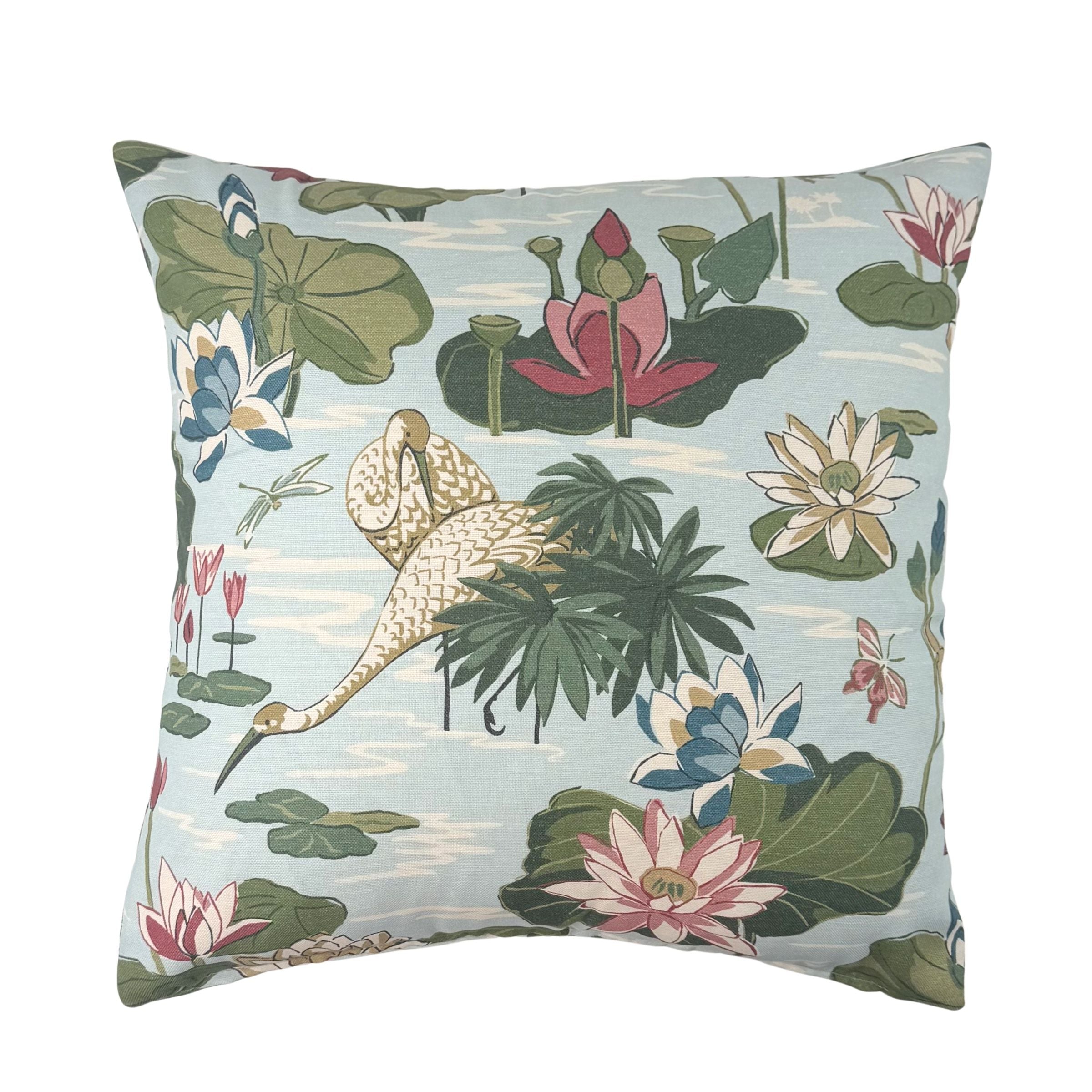 Back view of Meadow Club waterlilies outdoor pillow.