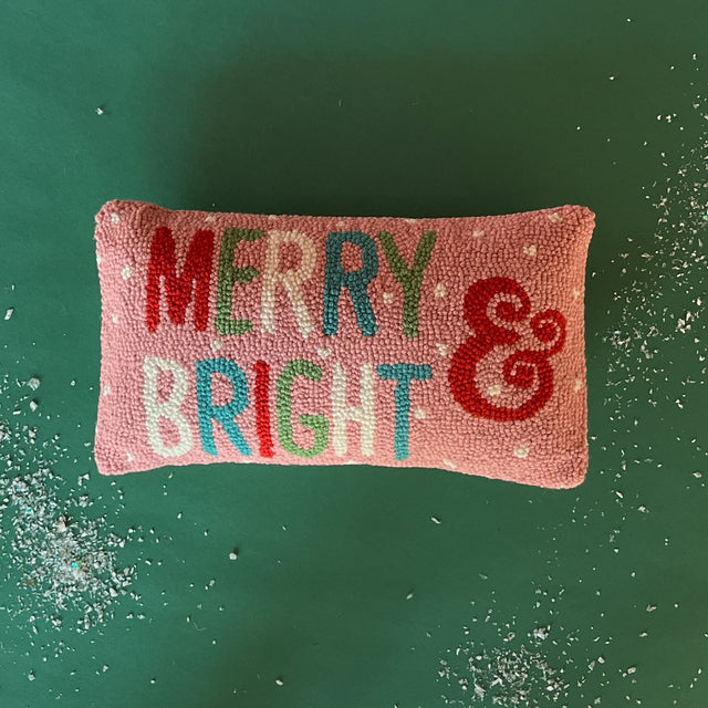 Merry & Bright Hooked-Wool Christmas Throw Pillow