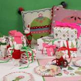 Felt Mice in Red Jackets with Wreath and Teddy Bear Christmas Ornaments, Set of 2