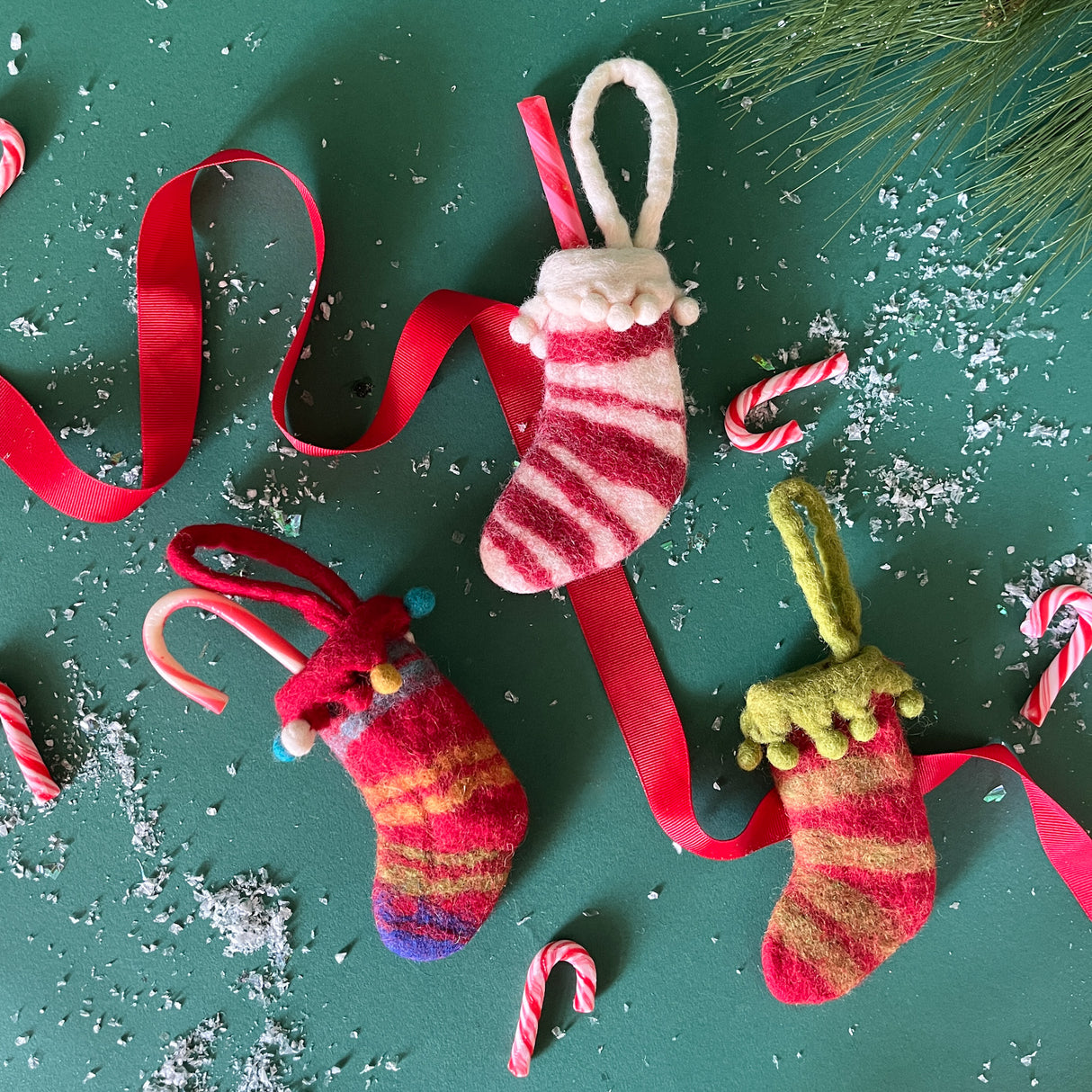 Felt Mini Stockings Christmas Ornaments, Set of 3