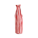 red and white striped fabric wine bag standing upright