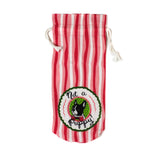 red and white striped drawstring bag with a dog illustration and “Not a puppy!” on the front