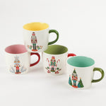 Multicolored Ceramic Nutcracker Christmas Mugs, Set of 4 decorated with a different nutcracker on each mug