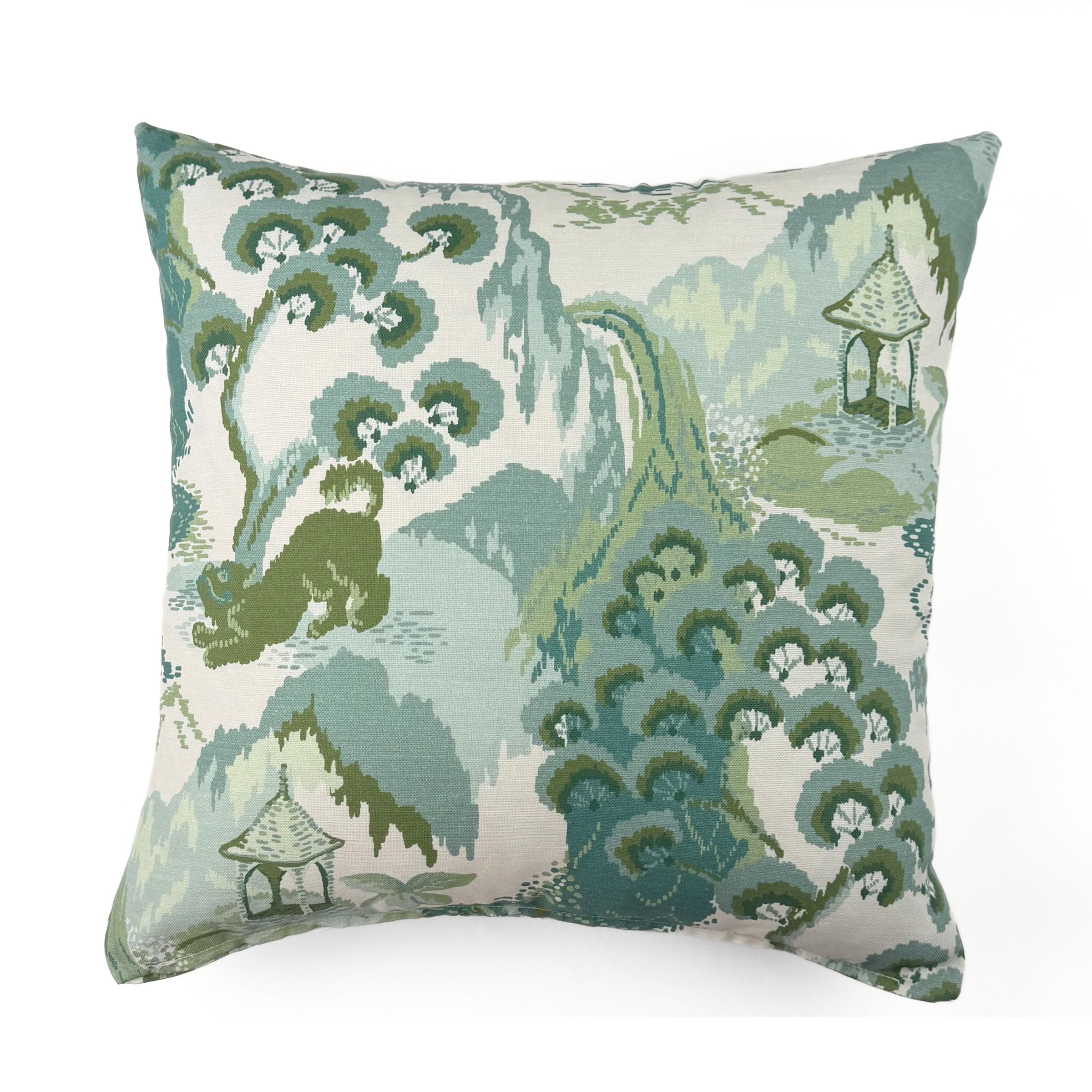Back view of Old Peking Celadon Green outdoor pillow.
