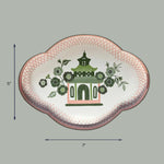 Pagoda green and pink tole metal tray, 7" x 5"