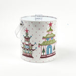 pagoda-pattern ice bucket with clear lid and handle on a dotted background