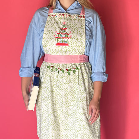 Pagoda/Holly Cotton Christmas Apron