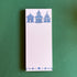 Pagodas Skinny Notepad in blue featuring illustrated pagoda designs and floral border in a green background