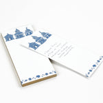 Pagodas Skinny Notepad in blue featuring illustrated pagoda designs and floral border in a white background