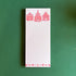 Pagodas Skinny Notepad in pink featuring illustrated pagoda designs and floral border in a green background