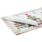 Festive Pagodas Rectangular Paper Christmas Placemats on a white surface.