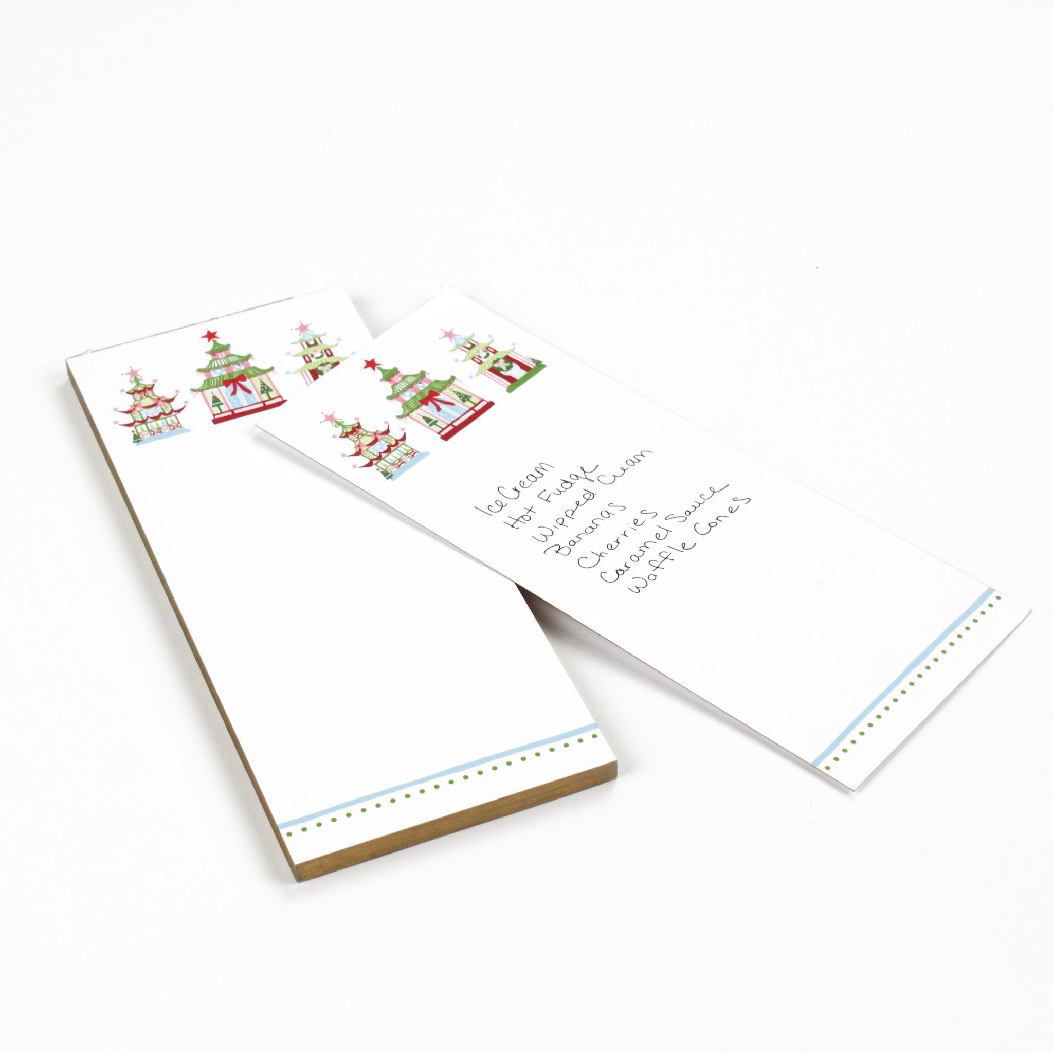 a skinny luxe notepads with Pagodas Christmas themed/design in a white background