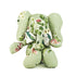 Green floral patterned stuffed elephant toy with a white and green bow.