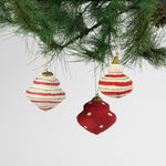 set of 3 red Painted Paper Mache crhistmas Ornament