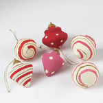 set of 6 red Painted Paper Mache crhistmas Ornament