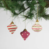 set of 3 red Painted Paper Mache crhistmas Ornament