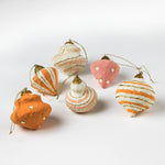 Set of 6 Yellow Hand painted Paper Maché christmas Ornament