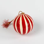 red paper Mache Striped Christmas Ornaments