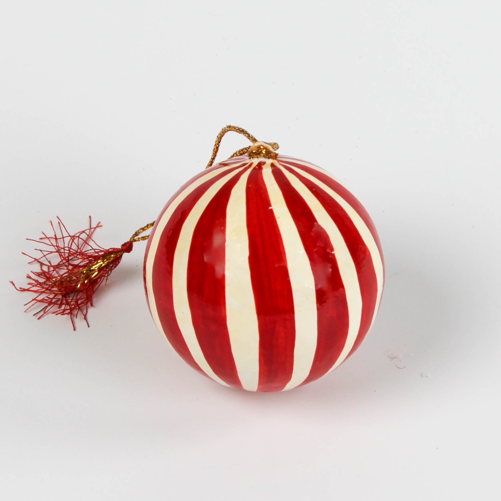 red paper Mache Striped Christmas Ornaments