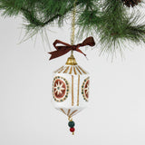 red star Paper Mache Stripes and Bows Christmas Ornaments