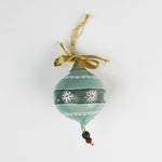 Blue Round Paper Mache Stripes and Bows Christmas Ornaments