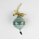 Blue Round Paper Mache Stripes and Bows Christmas Ornaments
