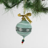 Blue Round Paper Mache Stripes and Bows Christmas Ornaments