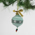 Blue Round Paper Mache Stripes and Bows Christmas Ornaments