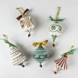 Paper Maché Stripes and Bows Ornaments - Red Spot