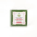 Parasols Pagoda square acrylic tray features a green border and central pagoda and parasols motif.