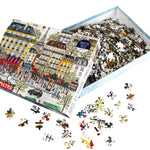 Galison 1000 piece foil jigsaw puzzle – Paris holiday market scene with Eiffel Tower, cafés, Christmas trees, and winter street artwork.