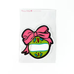 Pack of ornament-shaped paper place cards featuring a green ornament with pink bow detail and decorative accents, shown in clear packaging on a white background.
