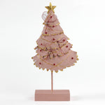 front of a Pink Christmas Tree Table Decorations in white background