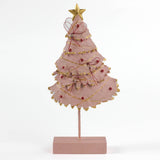 front of a Pink Christmas Tree Table Decorations in white background