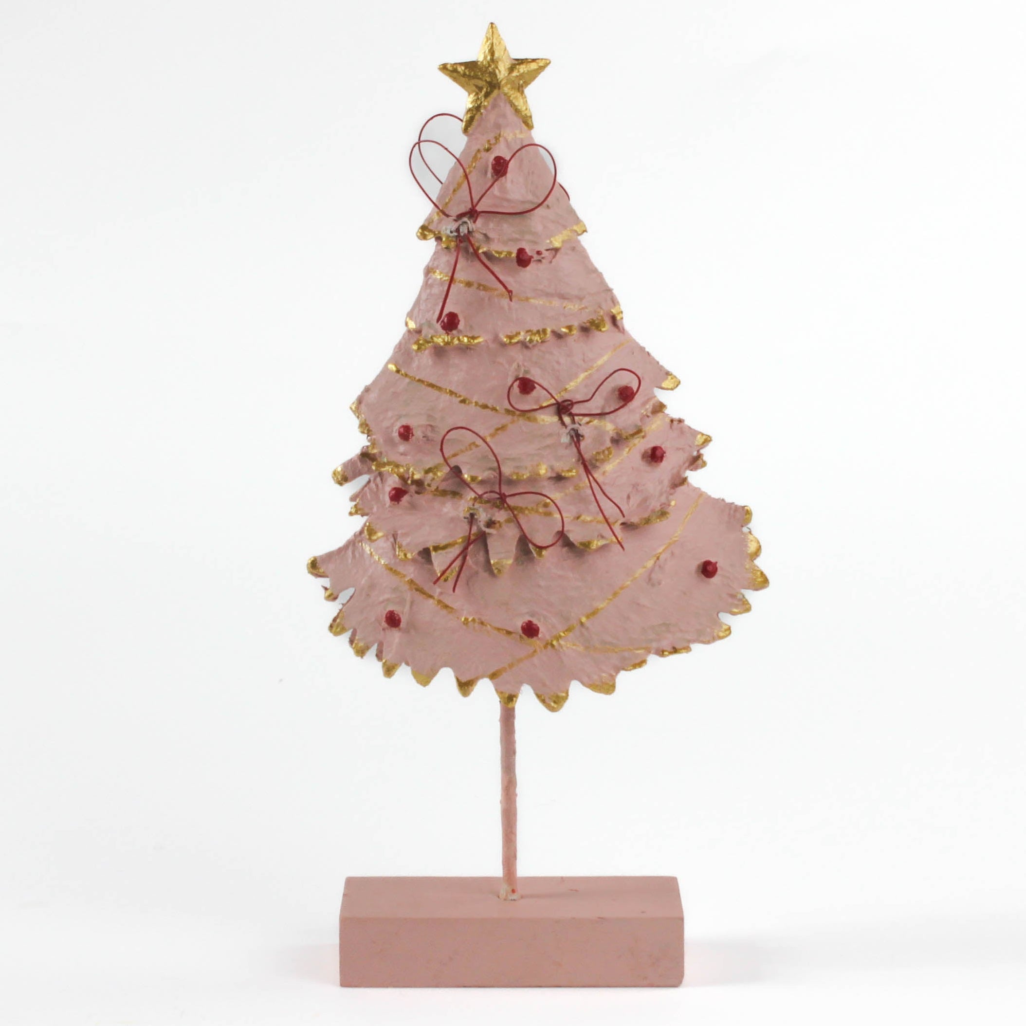 front of a Pink Christmas Tree Table Decorations in white background