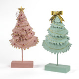 Pink and Green Christmas Tree Table Decorations in white background