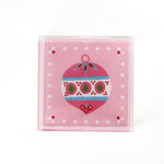 a medium pink square Acrylic Trays with Ornament motif on it on a white background