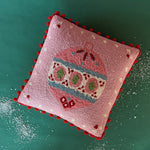 Pink Christmas Ornament w/Pom Poms Hooked-Wool Throw Pillow