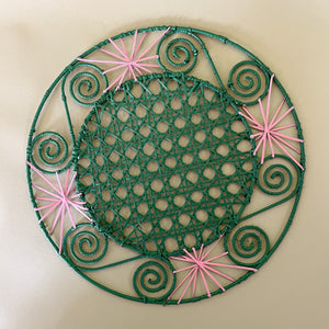 Pink/Green Hand-woven Round Rattan Placemat