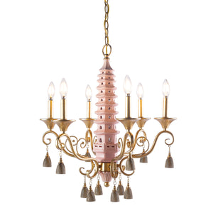 Pink Pagoda chandelier with gold detailing 